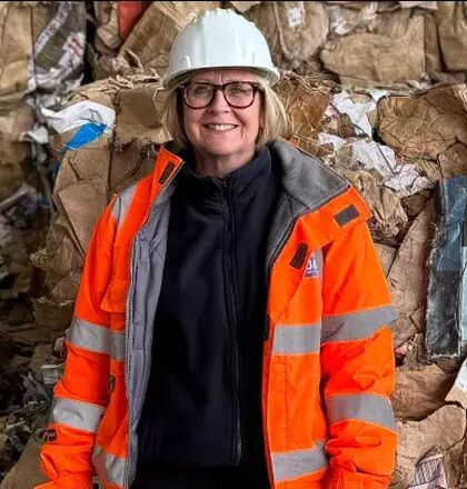 J&B Recycling star of the month. Female team member wearing PPE and hard hat