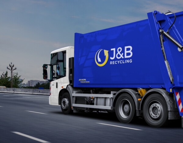 Large recycling wagon with J&B recycling logo