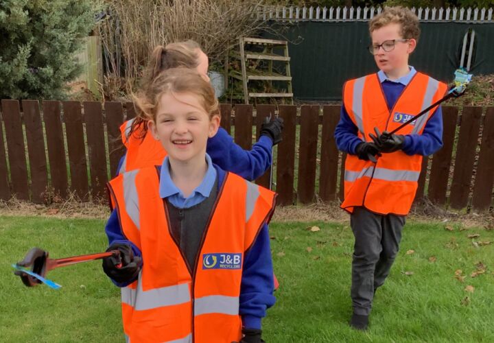 Waste education - children using litter picks