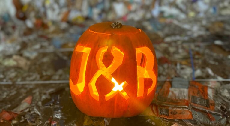 Halloween pumpkin with J and B letters glowing