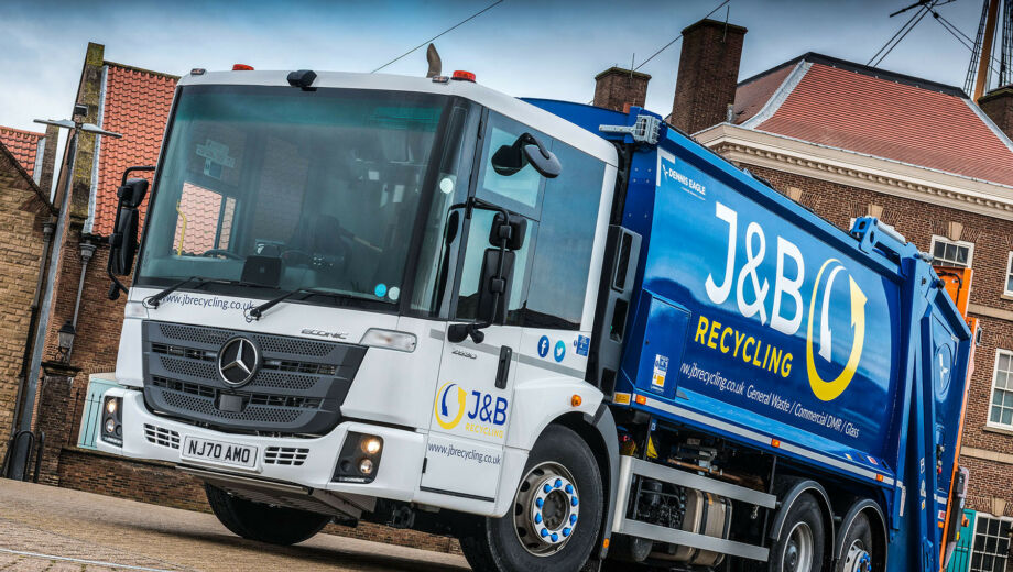 Econic 2630 JB Recycling truck at Hartlepool Marina