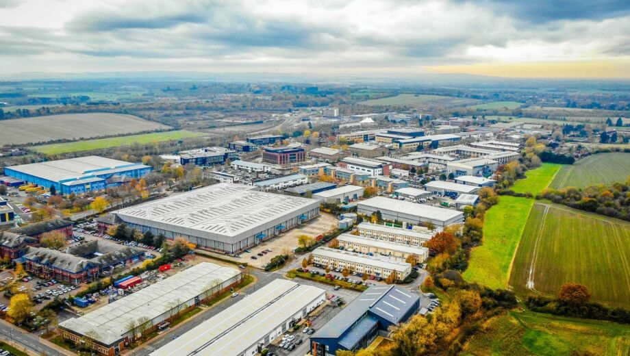 Overhead photo of large business park in the UK